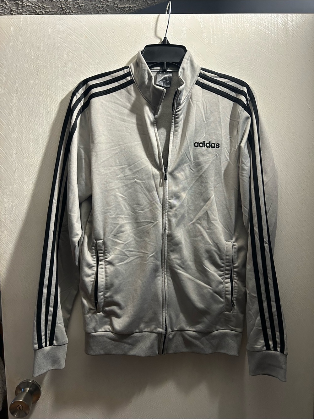 adidas Light Gray Track Jacket with Black Three Stripes